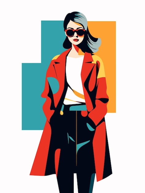 Fashionable woman wearing stylish trendy outfits Modern young pretty woman models portraits posing in casual urban apparel clothes Flat vector illustration