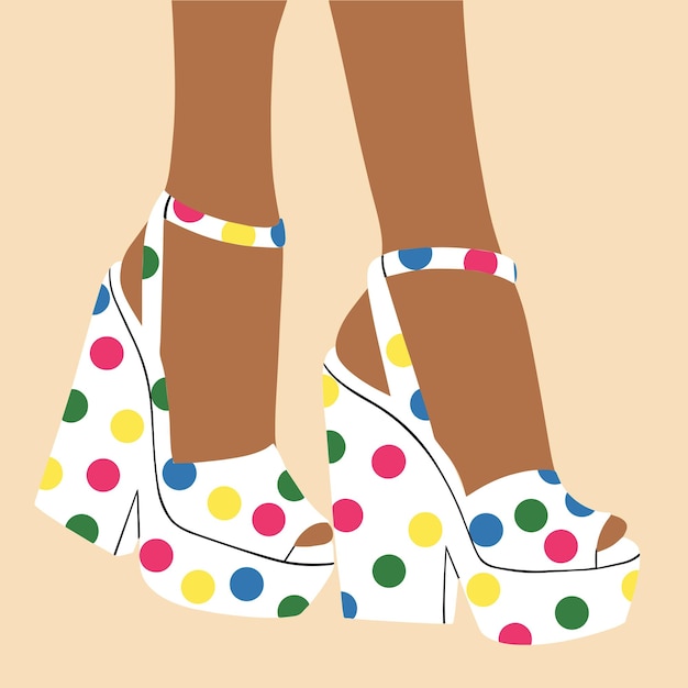 Fashionable women's platform sandals, high heels. Summer footwear. Vector illustration