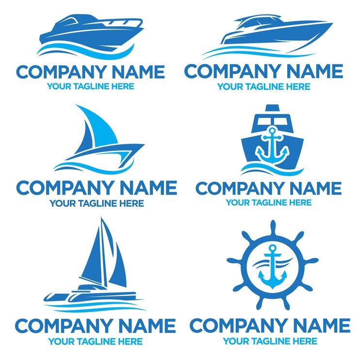 Vector fast boat silhouette and marine ship or anchor logo vector