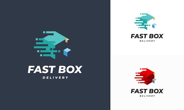 Вектор концепции дизайна логотипа fast box delivery, вектор концепции дизайна логотипа pixel box