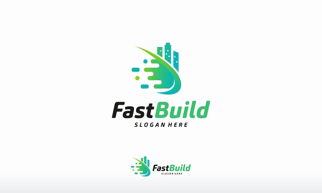 Шаблон логотипа fast building, значок символа pixel build