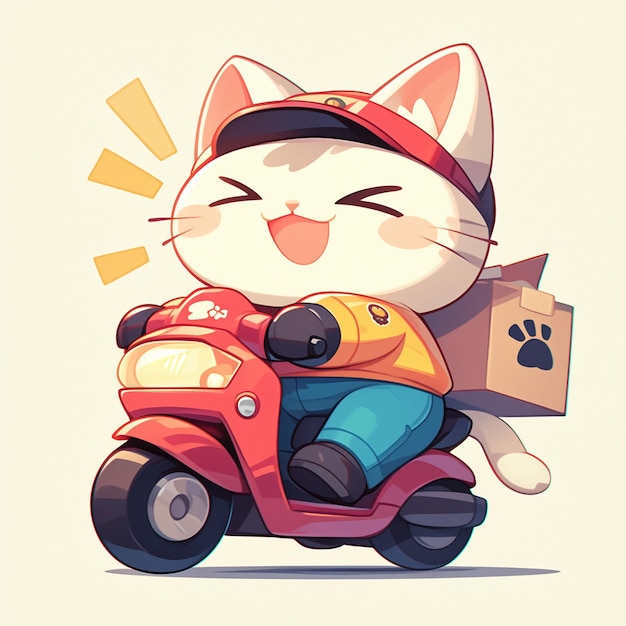 A fast cat delivery cartoon style