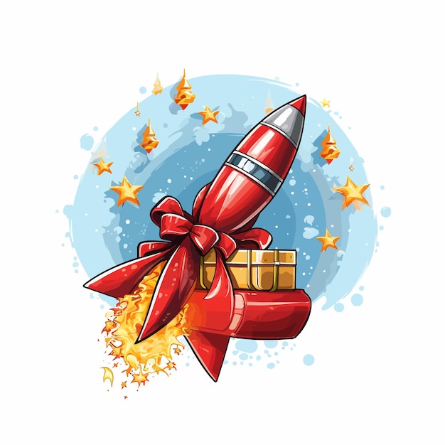 Vector fast delivery of christmas gifts ready to fly with a rocket