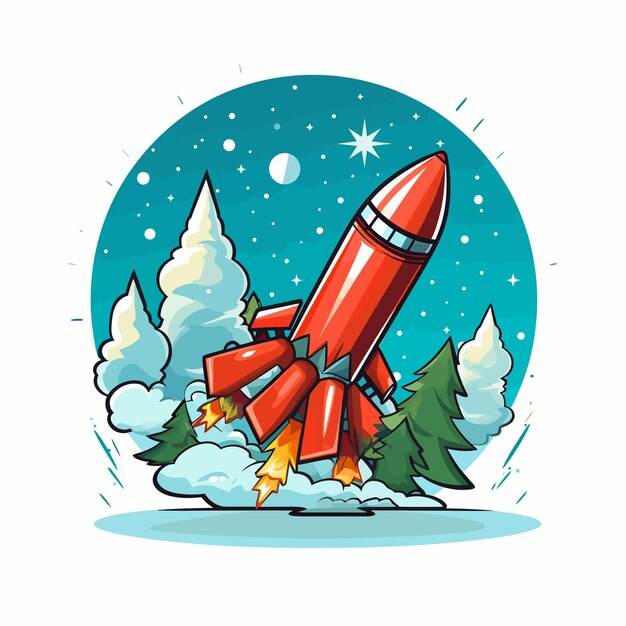 로켓과 함께 날아갈 준비가 된 크리스마스 선물의 빠른 배달