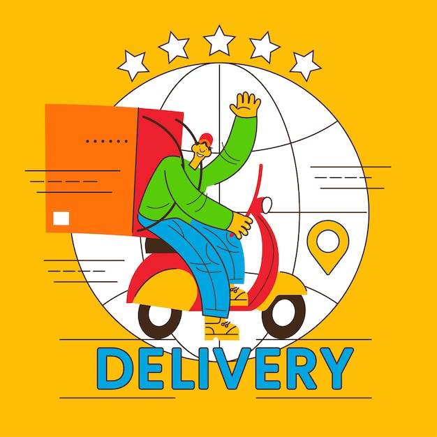 Fast delivery concept courier with a box on a bike food delivery service