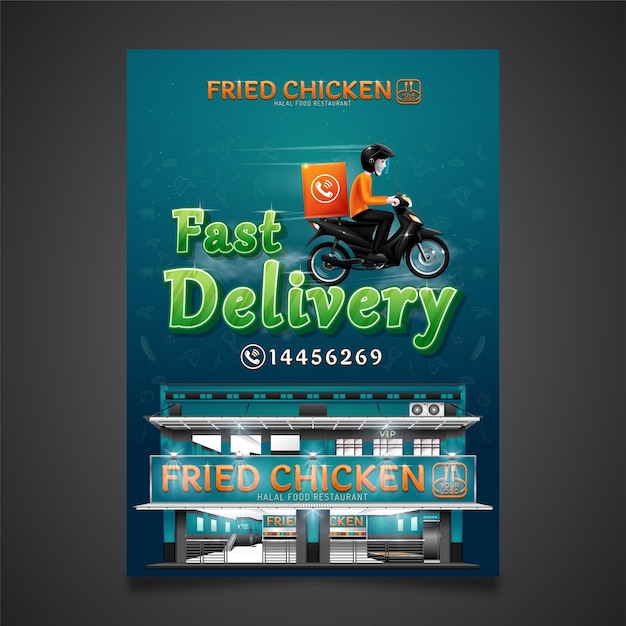 Fast Delivery, Fried Chicken Restaurant Post Design