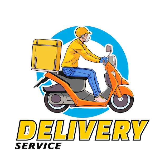 Fast delivery man with motorcycle pop art comics style.