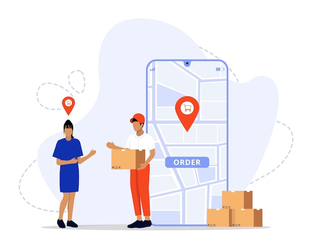 Vector fast delivery  on mobile ecommerce concept online food or pizza order and packaging box infographic