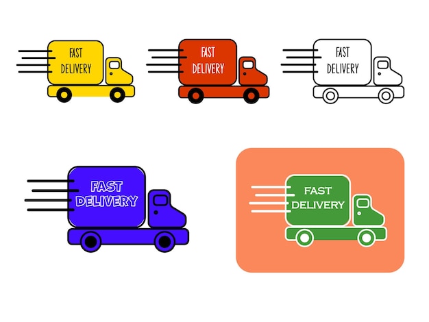 fast delivery sign sticker with trucks