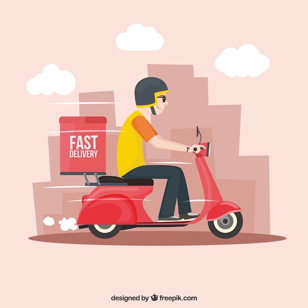 Fast deliveryman with scooter