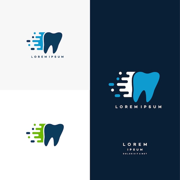 Быстрый стоматологический логотип проектирует вектор концепции, символ быстрого стоматологического восстановления