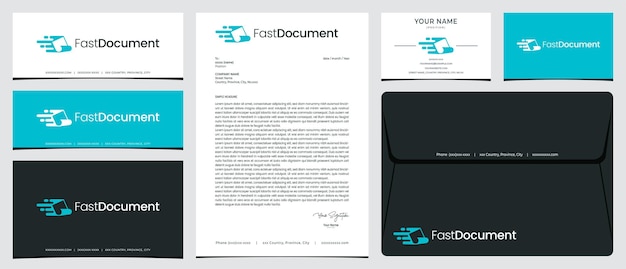 Fast document logo with stationery business card and social media banner designs