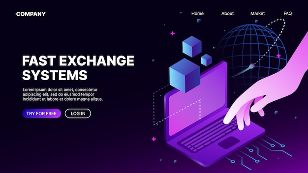 Шаблон изометрической целевой страницы сайта fast exchange systems