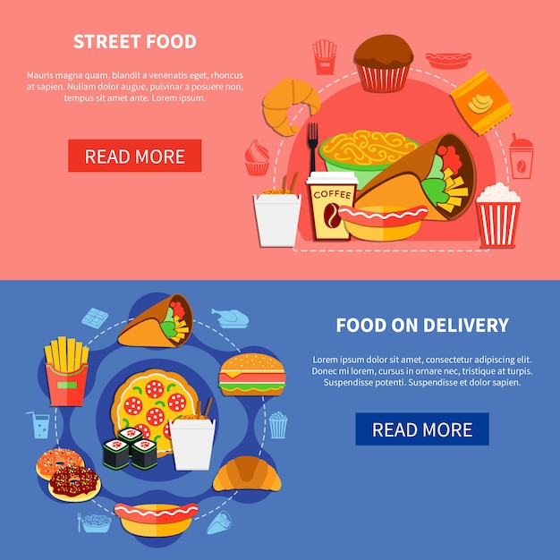 Vector fast food 2 flat banners-webpagina