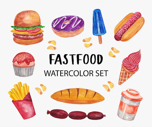 Vector fast food aquarel illustratie set