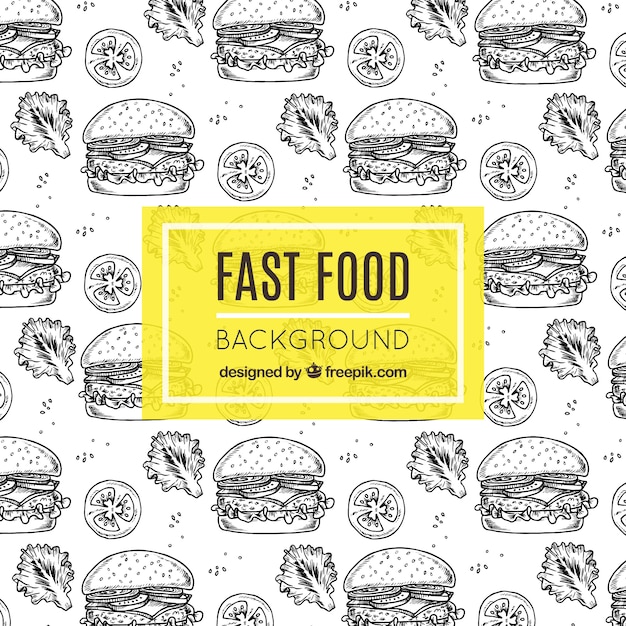 Vector fast food background with hand-drawn burgers