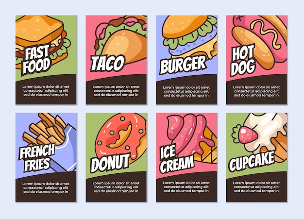 Vector fast food banner poster flyer cover template abstract concept set graphic design