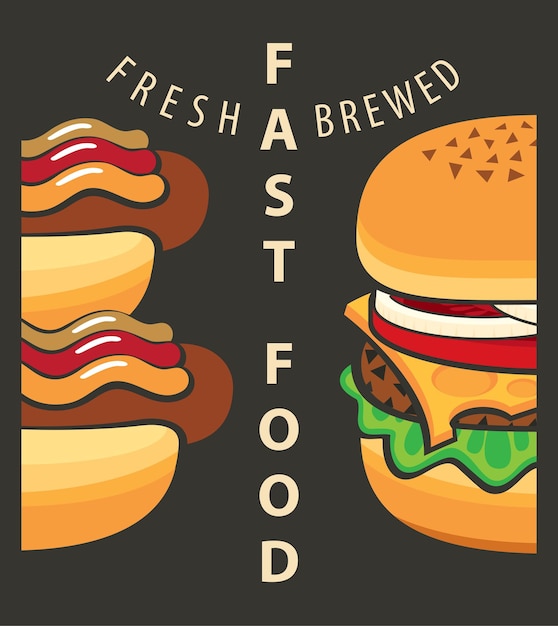 Bandiera di fast food con hamburger e hot dog