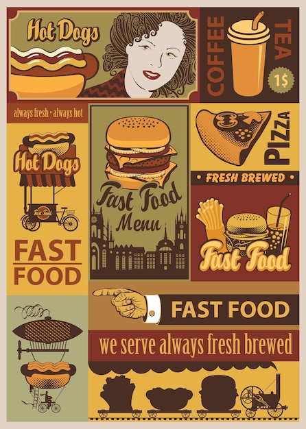 Vector fast food banners set in retro style