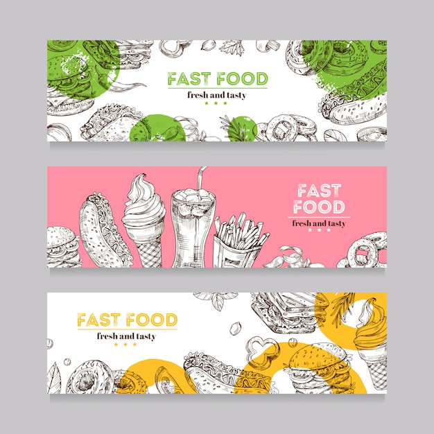 Vector fast food banners with sketch food
