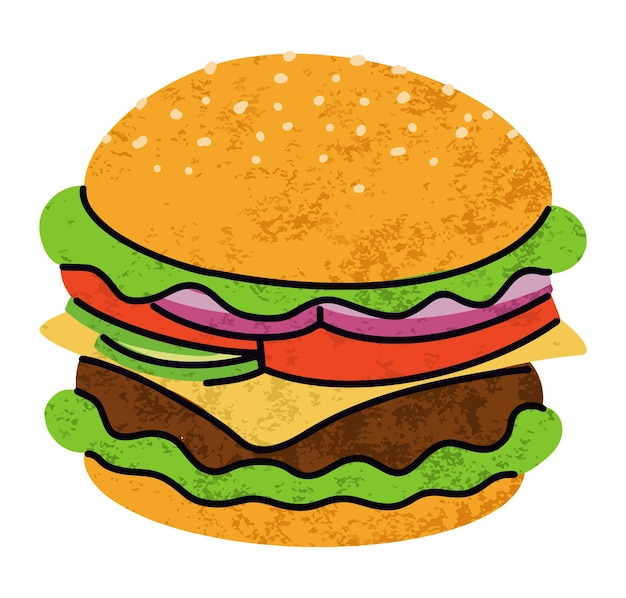 Fast food burger cartoon icons set simple flat style street high calorie food illustration