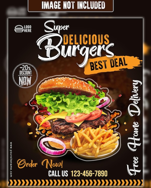 Vector fast food burger post fully designed restaurant flyer and banner for social media post template