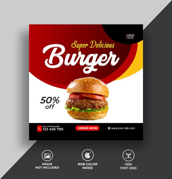 Vector fast food burger social media template vector