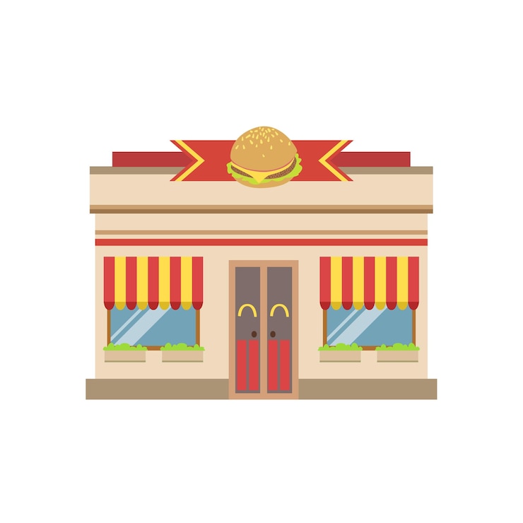 Premium Vector | Fast Food Cafe Commercial Building Facade Design