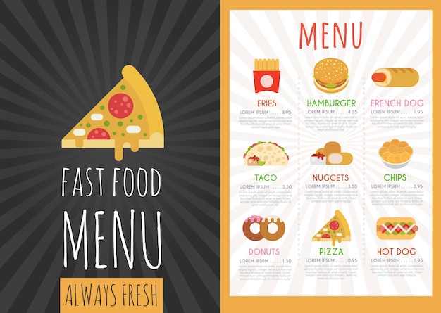 Fast food cafe menu.