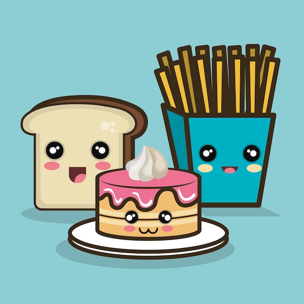 fast food cartoon cake bread and fries design