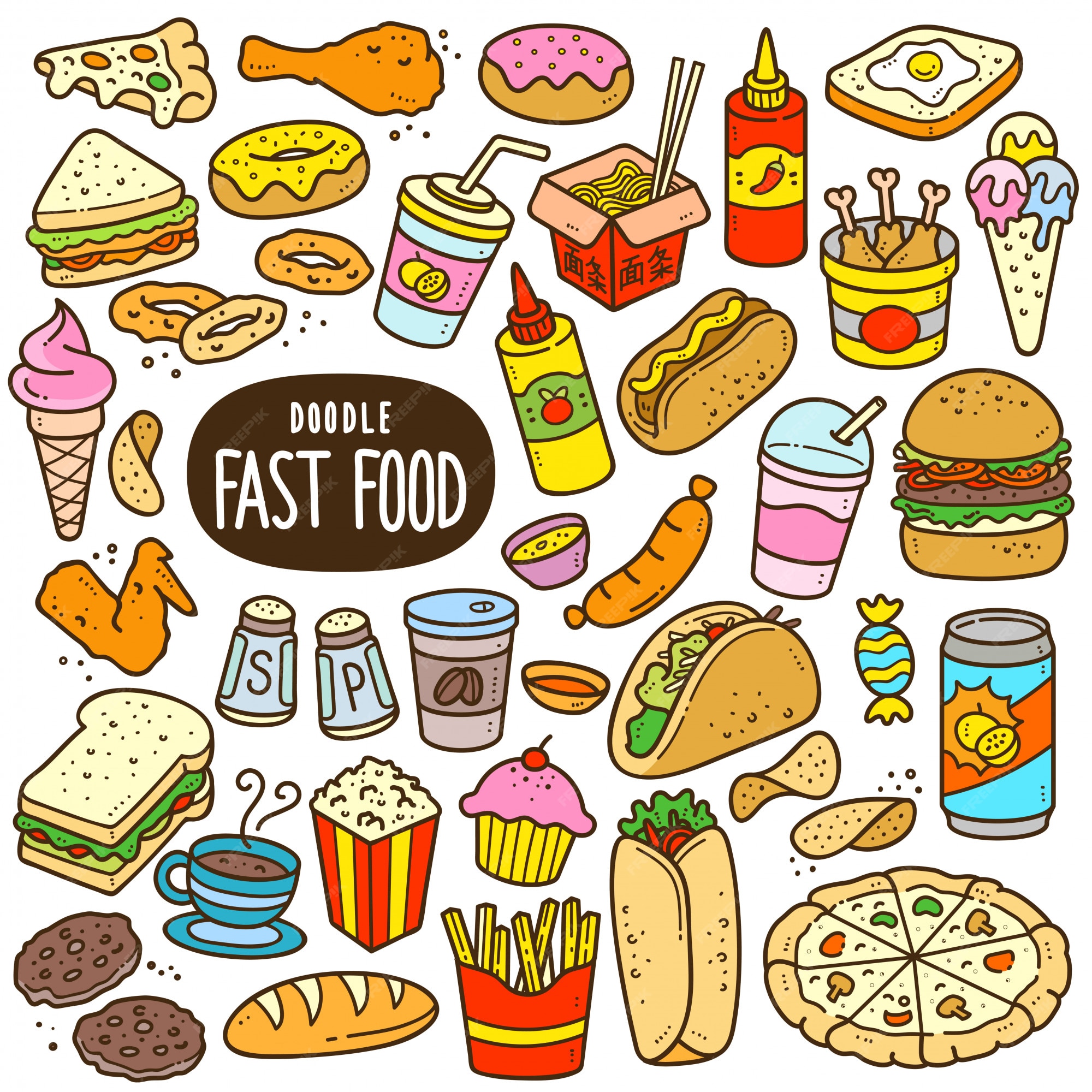 Premium Vector Fast food cartoon color illustration