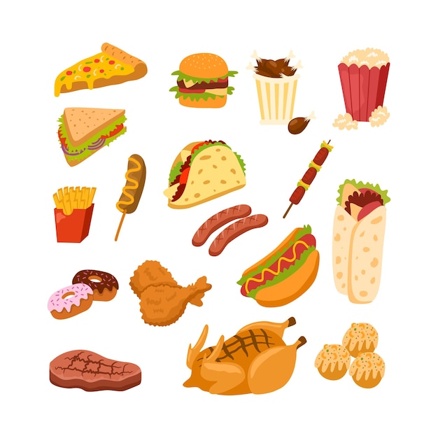 Set di illustrazione di cartoni animati di fast food