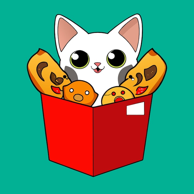 Vector fast food cat a box of cute nuggets that are shap