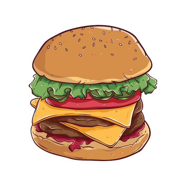 Vector fast food or cheese burger sketch with color