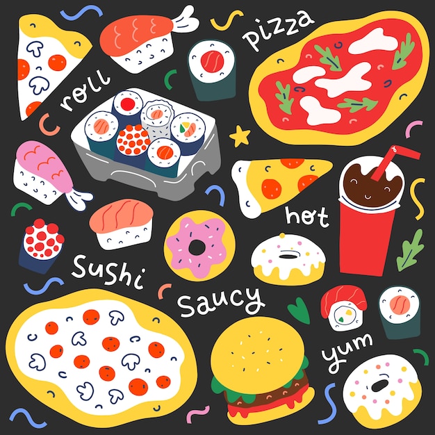 Fast food collection on doodle style