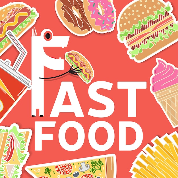 Fast food colorful flat design icons set