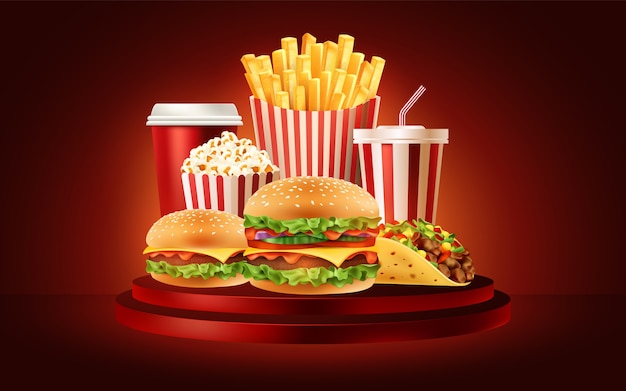 fast food composition in realistic style
