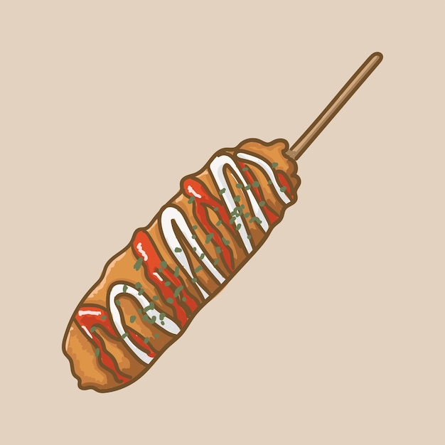 Fast food. Corn dog. Vectorafbeeldingen.