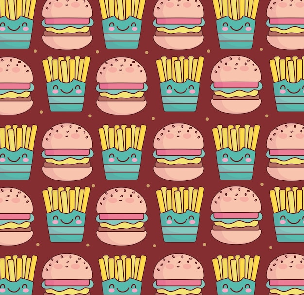 Fast food cute burger french fries pattern