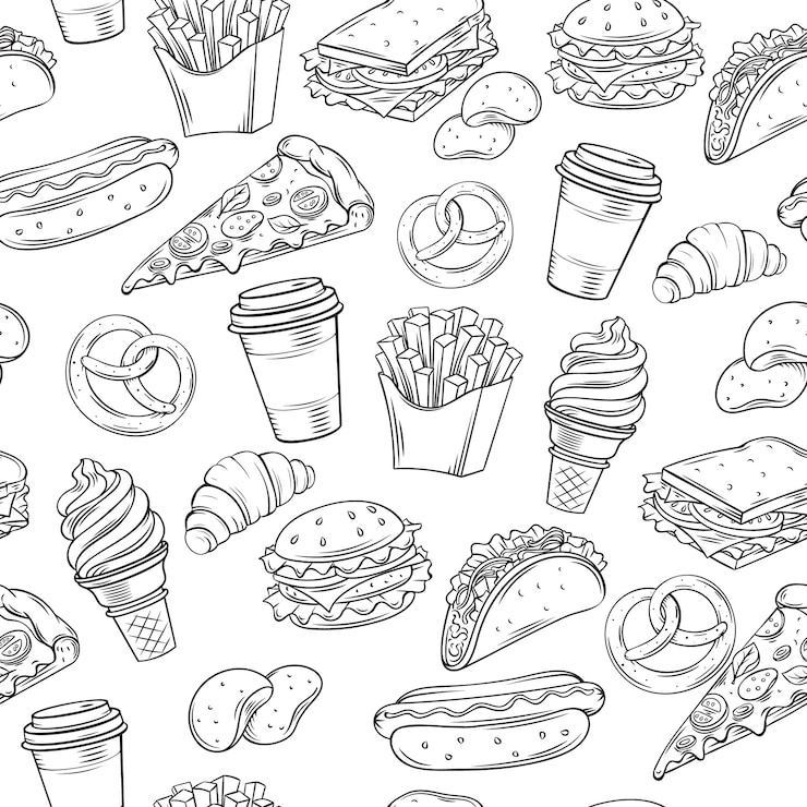 Vector fast food decoratief naadloos patroon.