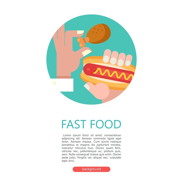 Fast food cibo delizioso illustrazione vettoriale in stile piatto