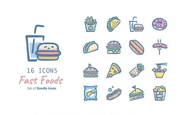 Fast food doodle icon collectie