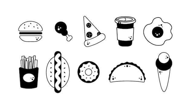 Vector fast food doodle icons set