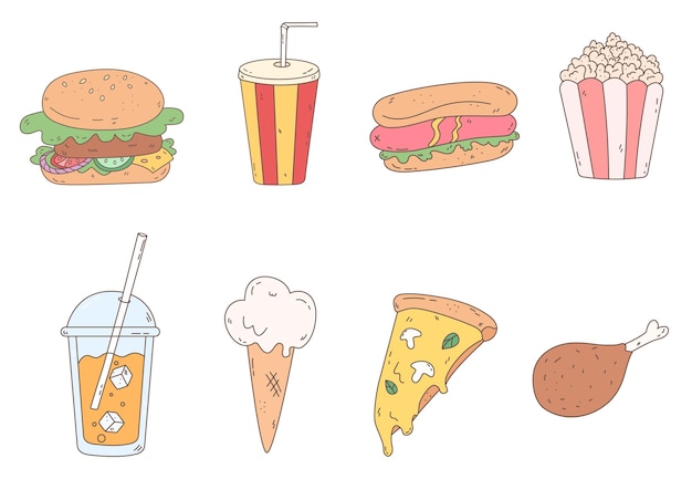 Fast food doodle set