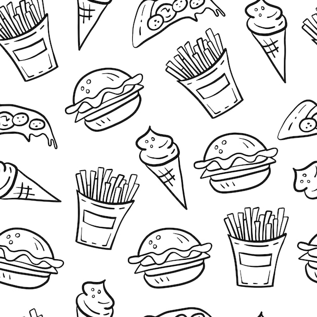 Fast food doodles seamless background