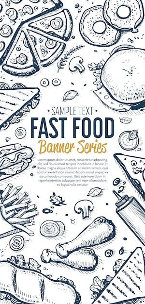 Fast-food doodles verticale banner menu