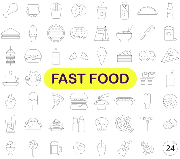 Vector fast food and drinks fast food icons set set of various fast food icons