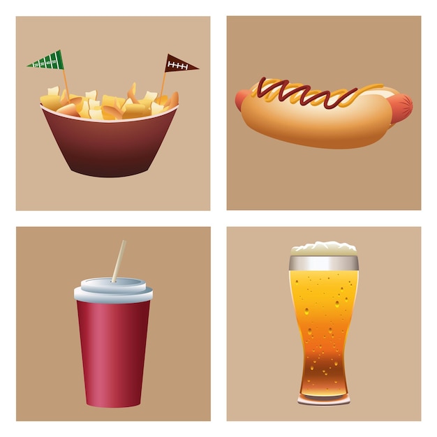 Fast food and drinks set icons illustration