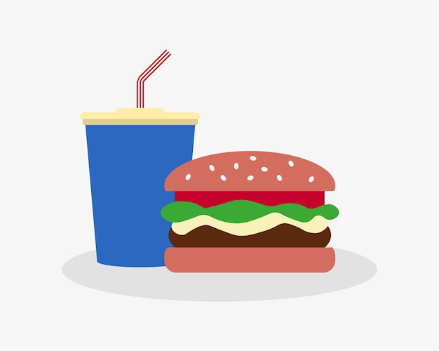 Fast food flat design vector. Burger and drink