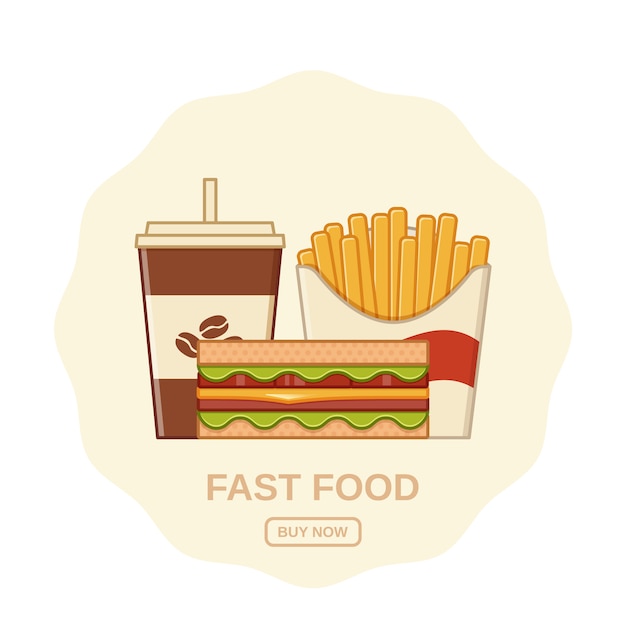 Fast food in flat line art design.